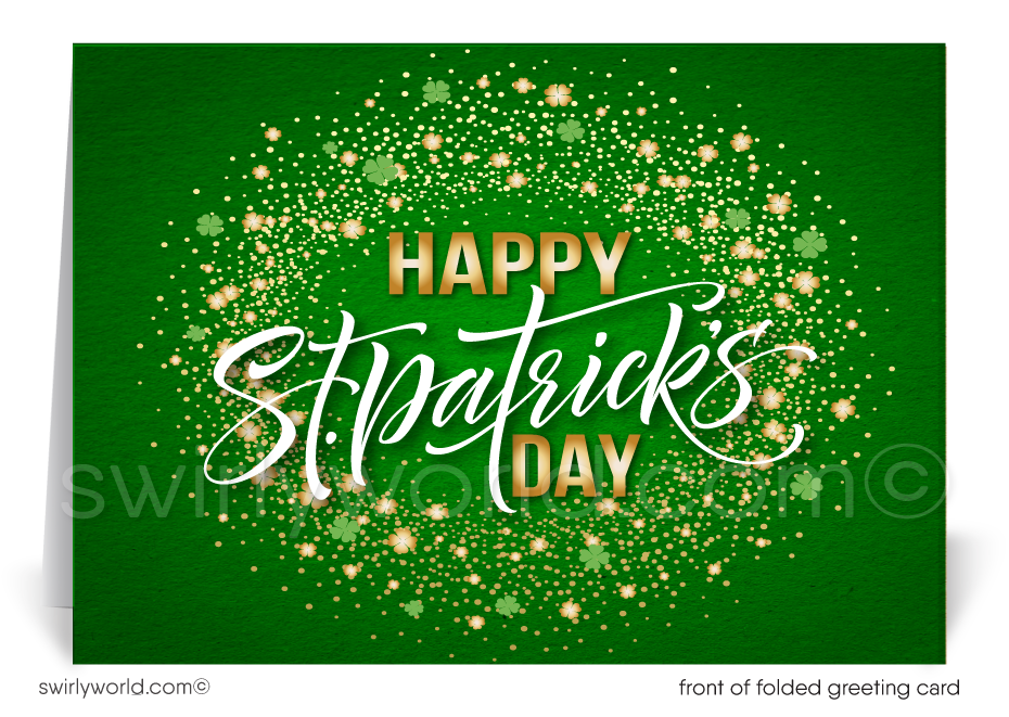 Lucky to have you as a customer; gold and green shamrocks happy St. Patrick's day cards for business professionals.
