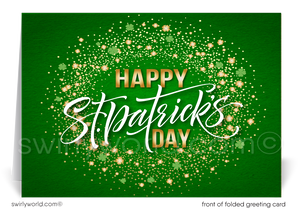 Lucky to have you as a customer; gold and green shamrocks happy St. Patrick's day cards for business professionals.