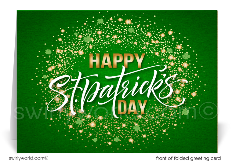 Lucky to have you as a customer; gold and green shamrocks happy St. Patrick's day cards for business professionals.