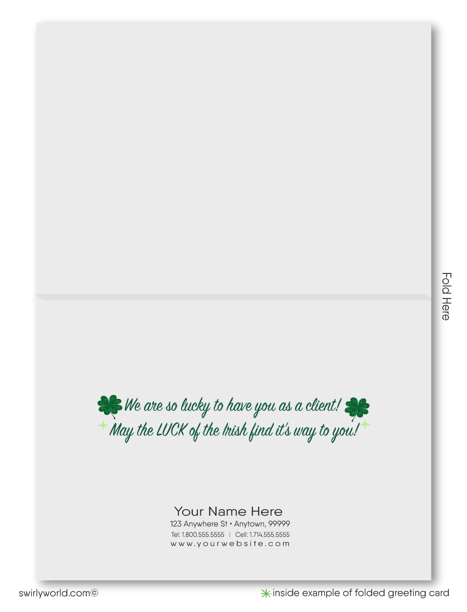 Cute retro modern green 4-leaf clover shamrock business "Lucky to Have You as a Customer" green Irish happy St. Patrick's day cards.