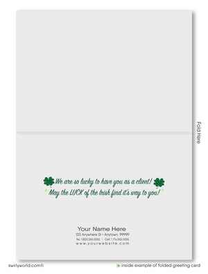Cute retro modern green 4-leaf clover shamrock business "Lucky to Have You as a Customer" happy St. Patrick's day cards.