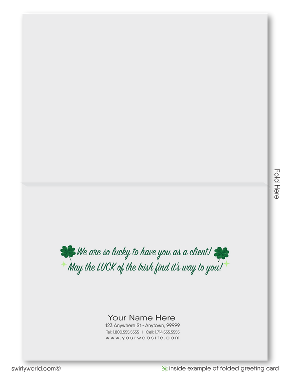 Cute retro modern green 4-leaf clover shamrock business "Lucky to Have You as a Customer" green Irish happy St. Patrick's day cards.