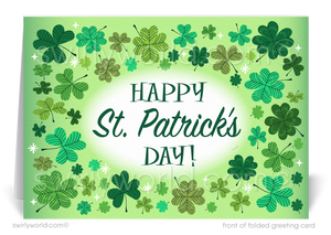 Cute retro modern green 4-leaf clover shamrock business "Lucky to Have You as a Customer" green Irish happy St. Patrick's day cards.