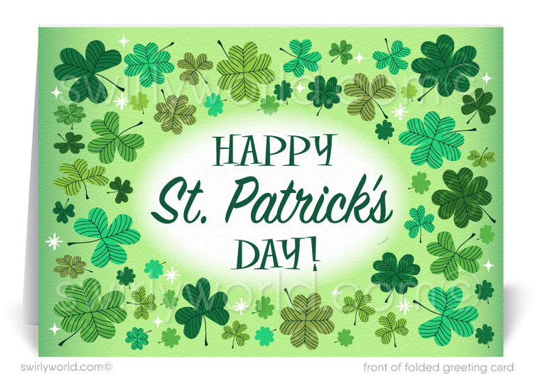 Cute retro modern green 4-leaf clover shamrock business "Lucky to Have You as a Customer" green Irish happy St. Patrick's day cards.