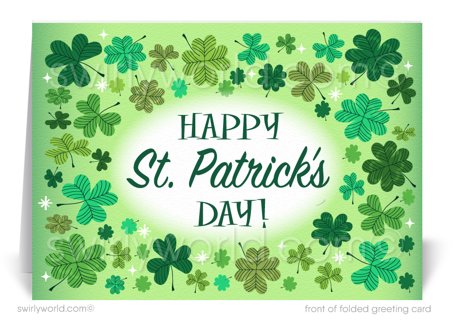 Cute retro modern green 4-leaf clover shamrock business "Lucky to Have You as a Customer" green Irish happy St. Patrick's day cards.
