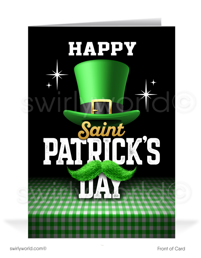 Cute business "Lucky to have you as a customer" green top hat leprechaun corporate happy St. Patrick's Day greeting cards.