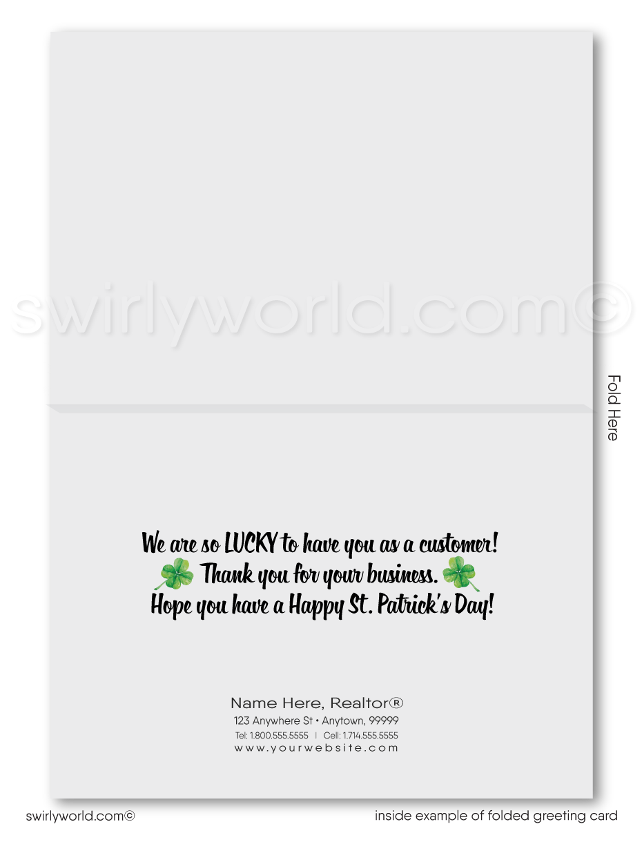 Corporate professional business "Lucky to have you as a customer" green shamrocks leprechaun happy St. Patrick's Day greeting cards.