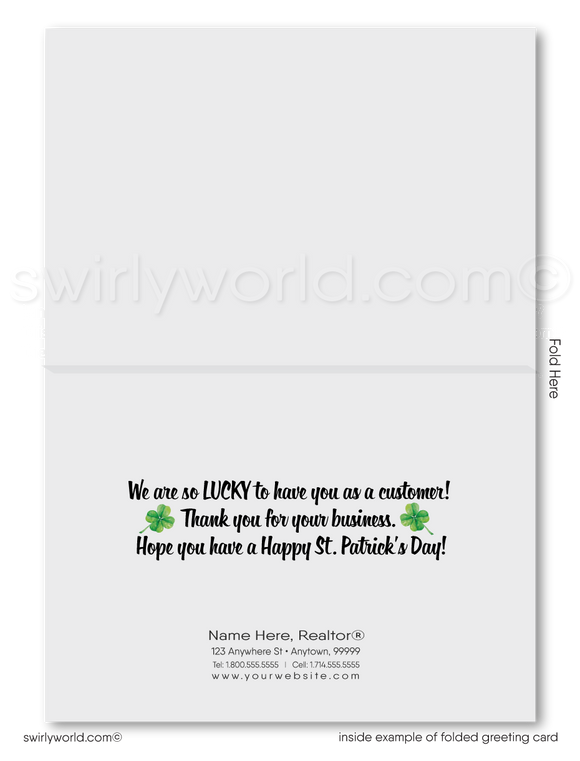 Corporate professional business "Lucky to have you as a customer" green shamrocks leprechaun happy St. Patrick's Day greeting cards.