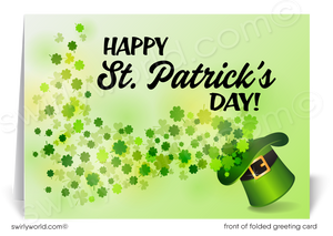 Corporate professional business "Lucky to have you as a customer" green shamrocks leprechaun happy St. Patrick's Day greeting cards.