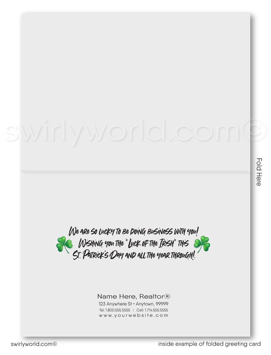 Business professional happy St. Patrick's Day green shamrock leprechaun hat "Lucky to have you as a customer" greeting cards.