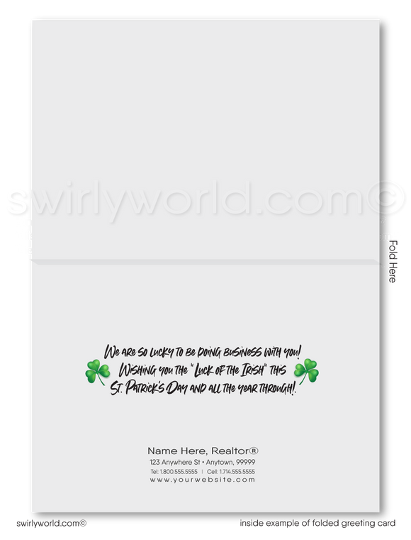 Business professional happy St. Patrick's Day green shamrock leprechaun hat "Lucky to have you as a customer" greeting cards.