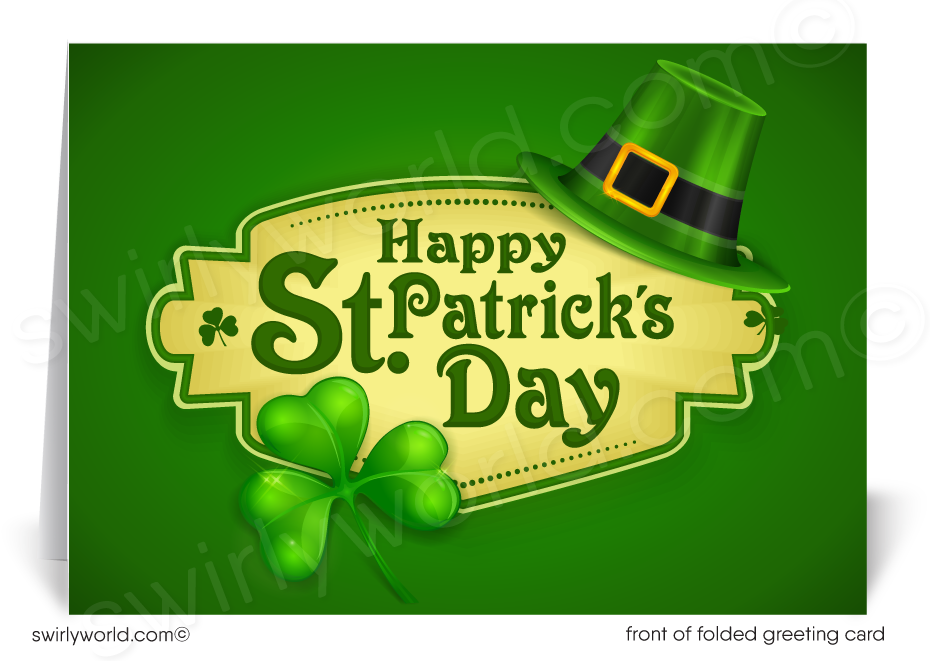 Business professional happy St. Patrick's Day green shamrock leprechaun hat "Lucky to have you as a customer" greeting cards.
