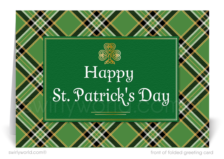 Traditional Plaid Green Shamrock Lucky St. Patrick's Day Greeting Cards for Clients