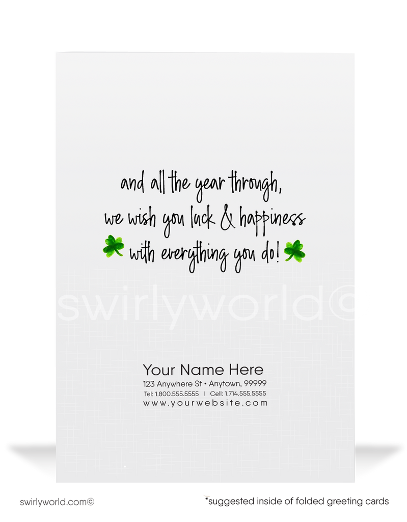 Vintage 1940s-1950s retro kitsch traditional Irish girl green shamrocks  happy St. Patrick's Day greeting cards.