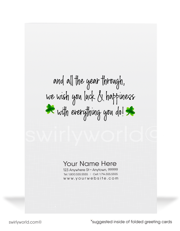 Vintage 1940s-1950s retro kitsch traditional Irish girl green shamrocks  happy St. Patrick's Day greeting cards.