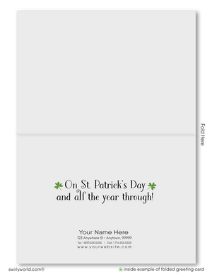 Corporate professional business "Lucky to have you as a customer" green shamrocks leprechaun happy St. Patrick's Day greeting cards.