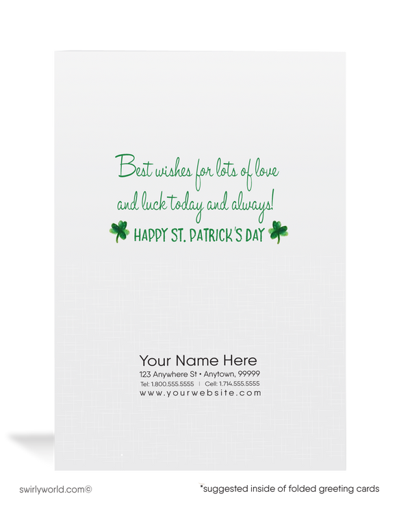 Vintage 1940s retro kitsch little Irish dog with green shamrocks leprechaun happy St. Patrick's Day greeting cards.