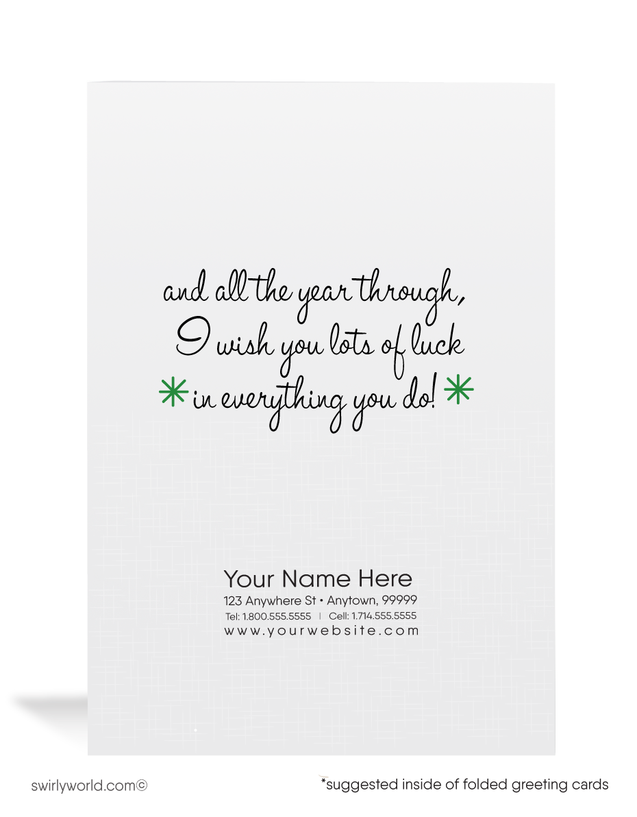 Vintage St. Patrick’s Day Card – Irish Girl with Shamrocks – 1940s-50s Mid-Century Design