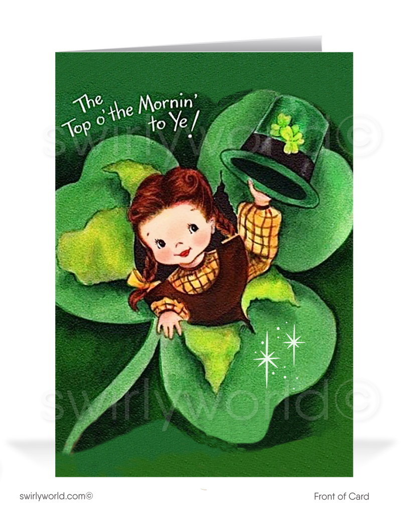 Cute Girl Shamrock Vintage 1940s Retro Happy St. Patrick's Day Cards