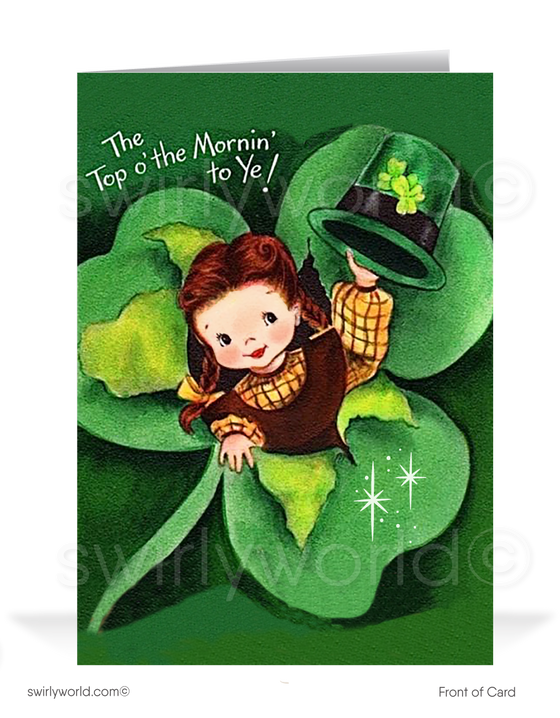 Cute Girl Shamrock Vintage 1940s Retro Happy St. Patrick's Day Cards