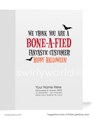 Funny Cartoon Skeleton Business Printed Halloween Greeting Cards for Customers