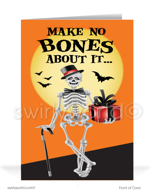 Funny Cartoon Skeleton Business Printed Halloween Greeting Cards for Customers