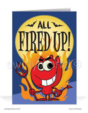 Little Devil Printed Halloween Greeting Card - "All Fired Up!" Humorous Design