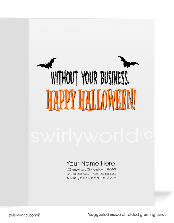 Funny Ghost Cartoon Humorous Printed Happy Halloween Greeting Cards for Business