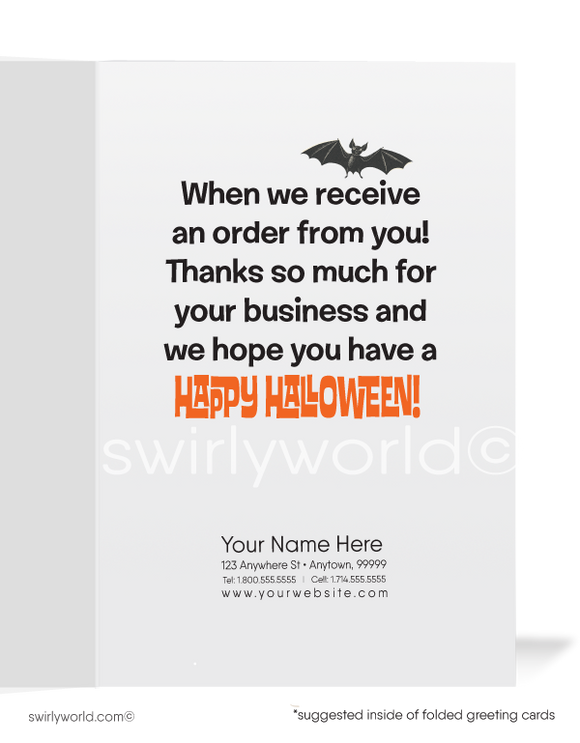 Funny Pumpkin Cartoon Jack-o-lanterns "We All Light Up" Printed Happy Halloween Cards 