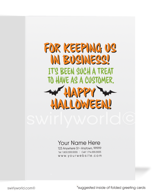 Funny Pumpkin Humorous Business Printed Halloween Greeting Cards for Customers