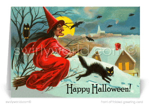 1930's Vintage Art Deco Retro Witch Halloween Greetings Cards. Vintage 1920s witch halloween greeting cards
