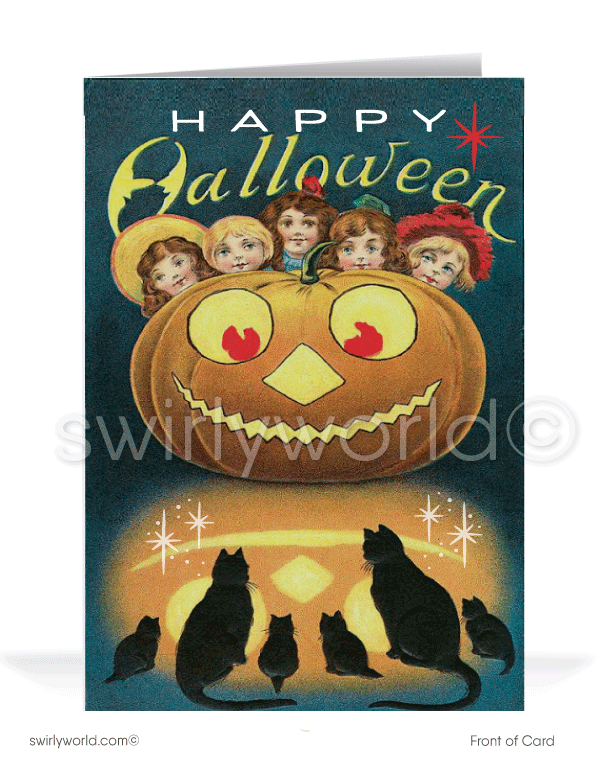 1920’s vintage old-fashioned Art Deco Happy Halloween Greeting Cards for Business Customers.