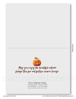 "Happy Fall Y'all" Printed Greeting Card - Autumn Leaves & Pumpkin Design