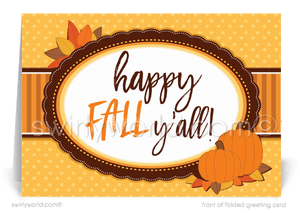 Happy Fall Y'all Halloween Greeting Cards for Business Customers.