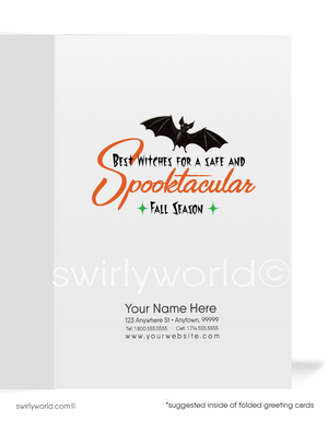 1950s-1960s Vintage Mid-Century Halloween Card with Spooked Black Kitty Cat and Atomic Stars