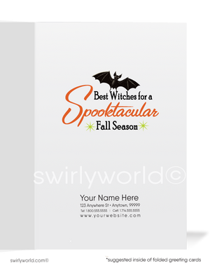 1940s-1950s Vintage Halloween Card with Green-Faced Witch Mask and Starry Night Backdrop