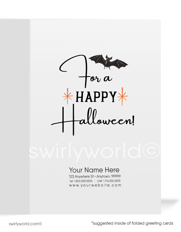 Vintage Pin-up Witch Halloween Card with Broom and Full Moon in 1940s-1950s Style