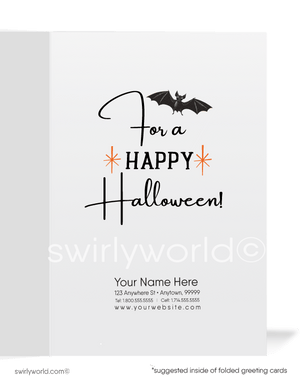 Vintage Pin-up Witch Halloween Card with Broom and Full Moon in 1940s-1950s Style