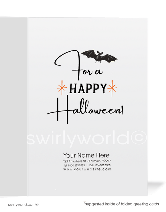 1940’s vintage mid-century retro bewitched pinup witch flying on broom Happy Halloween Greeting Cards. Bewitched Halloween. Varga Witch pinup