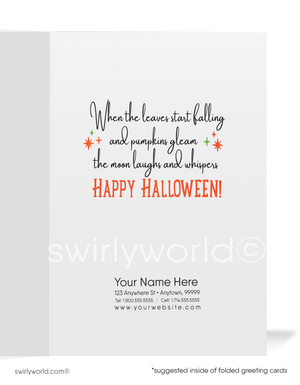 Vintage 1950's-1960s Mid-Century Halloween Card with Haunted House and Bats