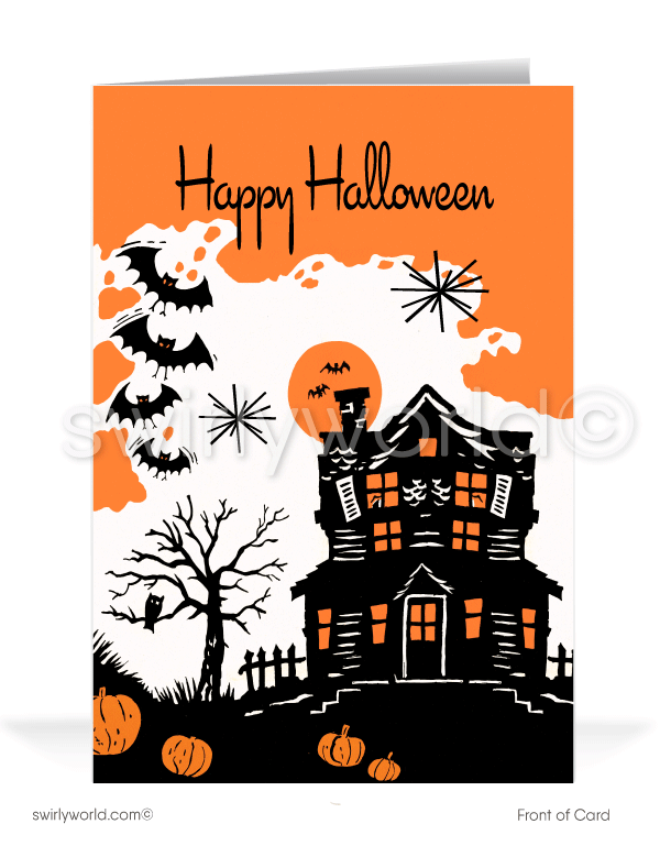 1960’s vintage mid-century retro mod Happy Halloween Greeting Cards for Business Customers.