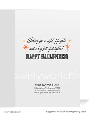 Vintage 1950s-1960s Mid-Century Owl Halloween Greeting Card with Starry Sky Design