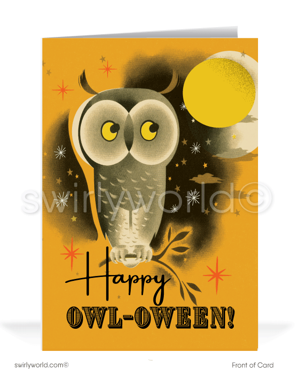 Vintage Owl 1950's-1960's Retro Mid-Century Modern MCM Printed  Halloween Cards