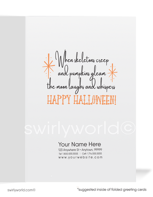 Vintage Kitschy Skeleton Halloween Card - 1940s-1950s MCM Retro Design