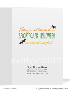 Retro 1950s Halloween Card with Black Kitty, Jack-o'-Lantern, and Atomic Mod Design