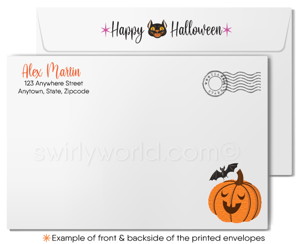 Mid-Century Retro Vintage 1960s Mod Halloween Card with Witch, Owl, and Starry Sky