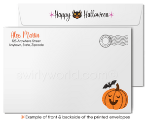 Mid-Century Retro Vintage 1960s Mod Halloween Card with Witch, Owl, and Starry Sky