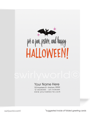 Mid-Century Retro Vintage 1960s Mod Halloween Card with Witch, Owl, and Starry Sky