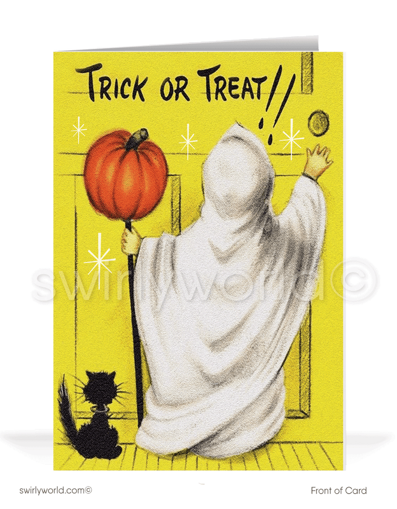 Vintage Ghost "Trick or Treat" 1950s Mid-Century Modern Printed Halloween Cards