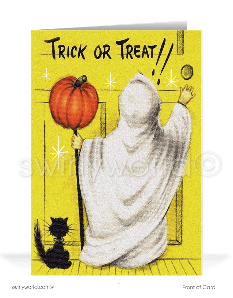 Vintage Ghost "Trick or Treat" 1950s Mid-Century Modern Printed Halloween Cards